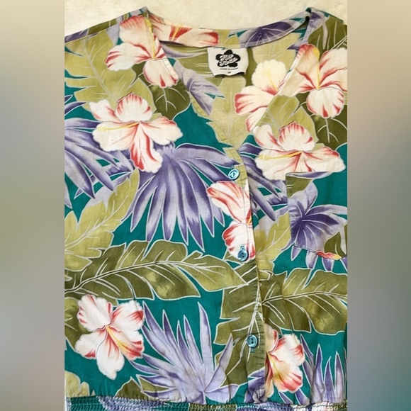 Vintage Hilo Hattie Hawaiian Floral Cotton Romper Green Purple Hibiscus - Picture 12 of 17